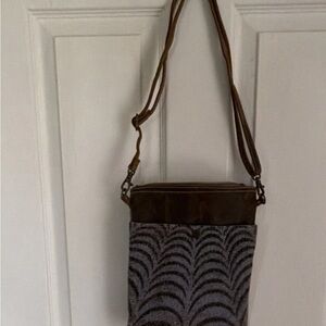 Myra Bag Black and Cream Patterned Interior Crossbody